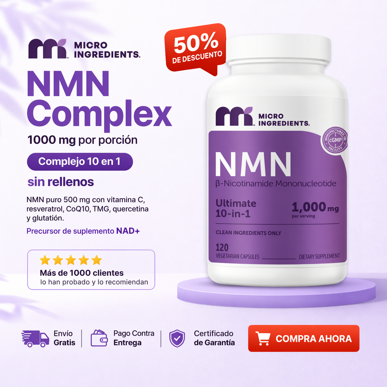 Micro Ingredients NMN Complex 1000 Mg Por Porci n Complejo 10 En 1 S micro-ingredients-nmn-complex-1000-mg-por-porci-n-complejo-10-en-1-s