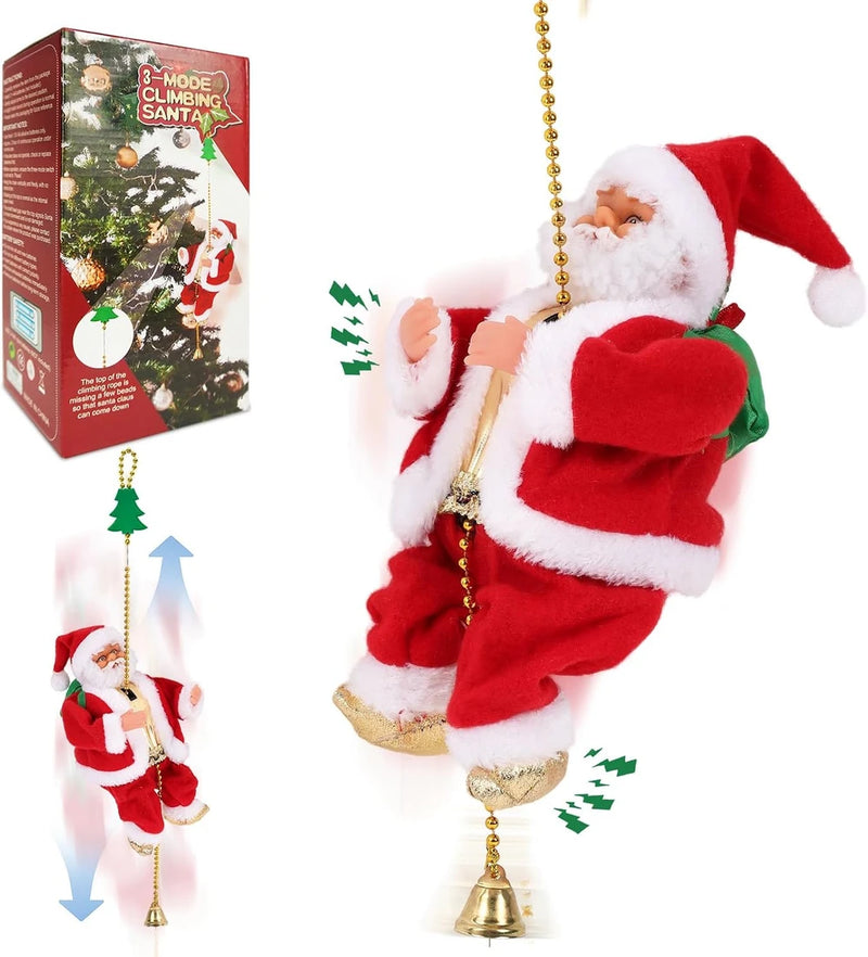 Papa Noel trepador en cuerda con 3 modos, decoración navideña musical animada