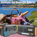Radio de manivela de emergencia, radio meteorológica solar de 7400 mWh con AM/FM/NOAA, radio a batería con cargador de teléfono celular, pantalla digital, linterna, conector para auriculares y alarma SOS para exteriores/supervivencia