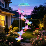 Móvil de viento solar TOODOUR con forma de colibrí y cambio de color: resistente al agua, duradero y multifuncional; funciona con energía solar y ofrece espectáculo de luces, gancho giratorio y función de luz nocturna
