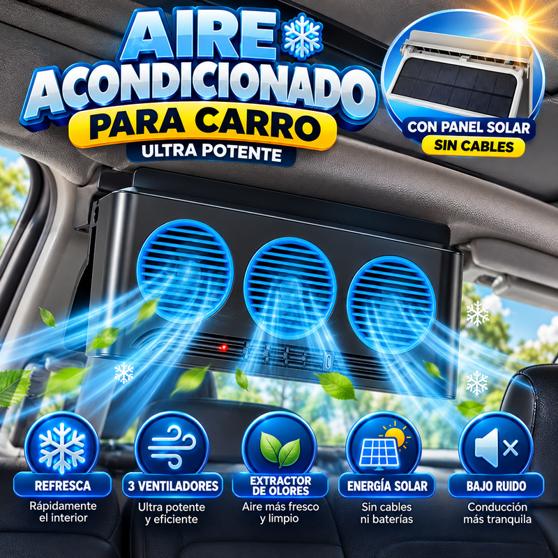 Aire acondicionado para carro ultra potente con panel solar extractor de olores 3 Ventiladores