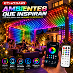 ECHOSARI Red de luces LED inteligentes para exteriores (600 LED, 4x10 pies), con aplicación y control remoto, sincronización con música, resistencia al agua IP65 y modos de color personalizables; ideal para patios, jardines, vallas y decoración de fiestas