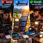 SOARAISE Cargador solar Power Bank de 48000 mAh, cargador portátil inalámbrico con 4 cables integrados y 7 salidas, Power Bank portátil de carga rápida de 15 W con USB C, paquete de baterías con linterna para todos los dispositivos móviles