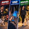 Dispositivo ultrasónico de adiestramiento y disuasión de ladridos: seguro y humano. Recargable por USB, emisores duales, alcance de 15 metros (50 pies), frecuencia de 25 kHz, linterna, empuñadura portátil, correa para la muñeca.