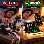 Estación de carga inalámbrica Acer 7 en 1 con carga rápida, luz nocturna LED, reloj con sincronización horaria por Bluetooth y visualización de temperatura, puertos USB-A y USB-C, y compatibilidad magnética MagSafe