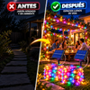 Flacchi - Paquete de 2 guirnaldas de luces solares para exteriores, 24 metros (80 pies) y 240 LED, resistentes al agua, con 8 modos de iluminación; ideales para decoración de jardines, fiestas y patios.