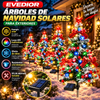 EVEDIOR Set de 4 árboles de Navidad solares para exteriores (35,4 pulgadas / 90 cm de altura), con efecto de nieve, luces LED multicolores y kit de adornos para personalizar; incluye lazos rojos, cascabeles y estrellas para la decoración de los jardines.