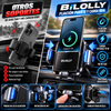 Soporte para teléfono de coche con carga inalámbrica BiLOLLY – Accesorio para automóvil, potencia de 15 W, rotación de 90°, clip de gancho para rejilla de ventilación (plástico/metal), liberación con un botón, y carga inalámbrica.