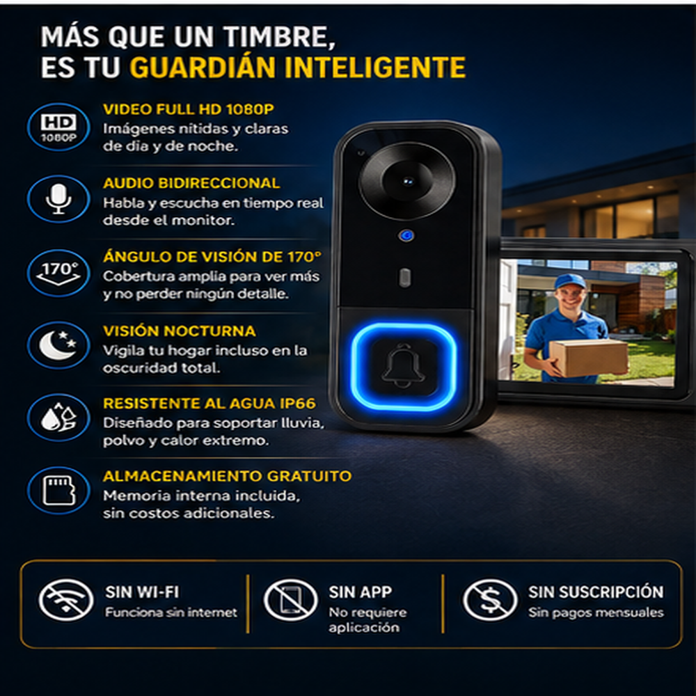 Blink® Timbre con cámara inalámbrica 1080p | Sin suscripción, sin aplicación ni Wi-Fi | Timbre con cámara resistente al agua, pantalla de monitor y almacenamiento gratuito | Videoportero con audio bidireccional y ángulo de visión de 170° | Visión nocturna