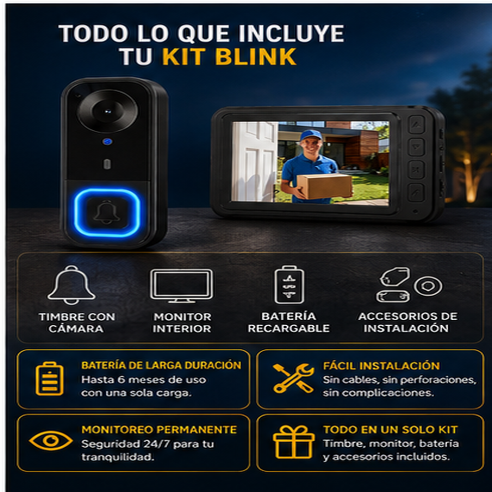 Blink® Timbre con cámara inalámbrica 1080p | Sin suscripción, sin aplicación ni Wi-Fi | Timbre con cámara resistente al agua, pantalla de monitor y almacenamiento gratuito | Videoportero con audio bidireccional y ángulo de visión de 170° | Visión nocturna