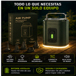 BombaMAX® Bomba de aire recargable para camping – Luz LED, inflado rápido, compacta