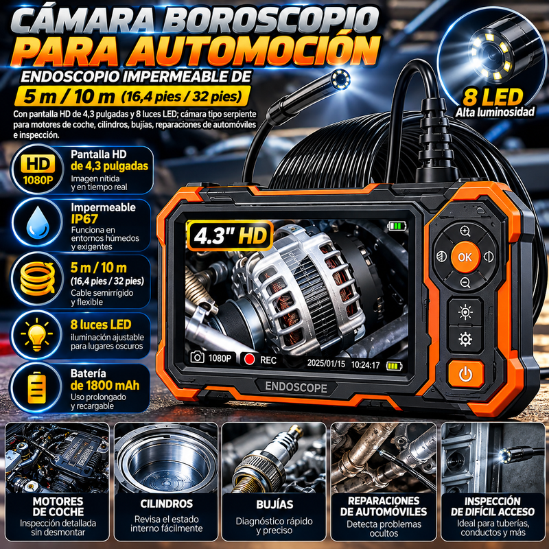 Endoscope con Luz para Inspeccion Automotriz y Mecanica