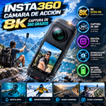 INSTA360 Cámara de acción 8K: captura de 360 grados, edición con IA, estabilización FlowState, batería de larga duración, herramienta para creadores de contenido, grabadora de vlogs, equipo de viaje portátil, dispositivo de video HD.