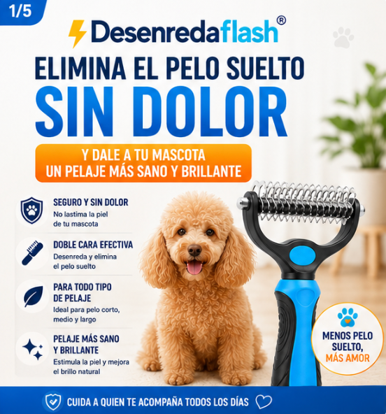 Desenredaflash®️ Rastrillo desenredante de doble cara para mascotas sin dolor