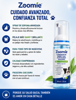 Zoomie Eliminador de sarro y mal alineto para mascotas desde el primer, spray de espuma avanzada, formula todo en 1, elimina sarro, combate bacteria del mal aliento y proteccion bucal para aliento fresco por 6 meses