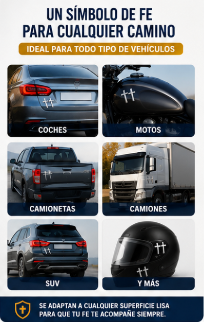 conduce siempre protegido contra accidentes con Jesusprotect® -  Juego de 2 pegatinas con emblema de cruz y Jesus en 3D; accesorios de fácil aplicación para coches, motos y SUV