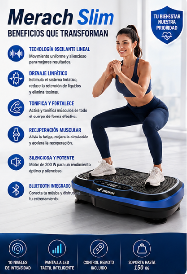 Merach Slim Maquina vibratoria diseño curvo, 200 W, potente, Bluetooth, oscilante lineal de cuerpo completo para drenaje linfático, recuperación y tonificación corporal