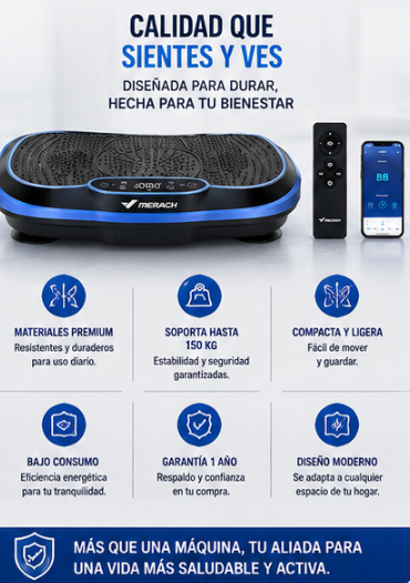Merach Slim Maquina vibratoria diseño curvo, 200 W, potente, Bluetooth, oscilante lineal de cuerpo completo para drenaje linfático, recuperación y tonificación corporal