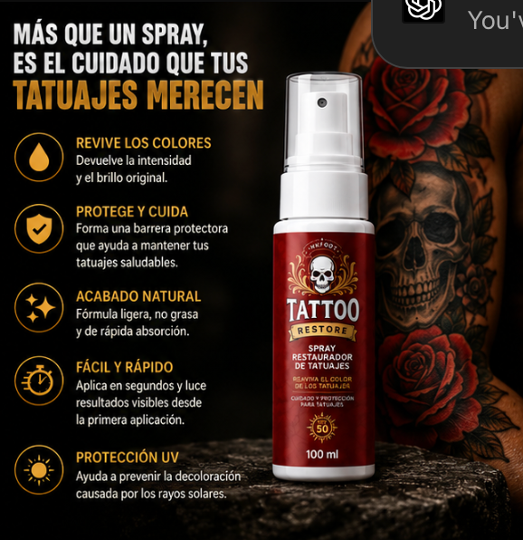 Spray para tatuajes y maquillaje permanente devuelve el brillo a tus tatuajes que pierden con el tiempo