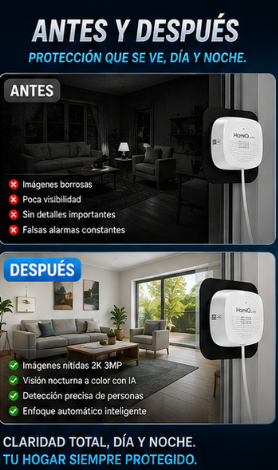HomiQ Cámara de seguridad para ventanas: Life 3MP 2K, cámara WiFi para interiores (2,4 GHz/5 GHz) con visión nocturna a color mediante IA, detección de movimiento con enfoque automático