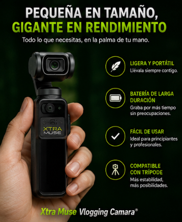 Xtra Muse Vlogging Camara con Sensor CMOS, vídeo 4K a 120 fps, estabilizador de cardán de 3 ejes, enfoque rápido, seguimiento de rostros y objetos, pantalla LCD, modo automático, zoom digital, videocámara portátil tipo Handycam.