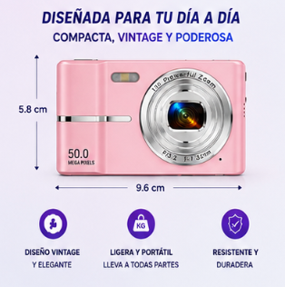 Cámara digital FHD 1080p con tarjeta SD, zoom digital de 16x, con tecnología vintage, revive la magia de los años 2000 con definción 4k, minicámara compacta portátil para niños, adplescentes y adultos