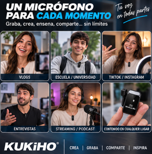 KUKIHO Wireless Micrófono de solapa inalámbrico para iPhone, iPad y Android con estuche de carga; cancelacion de ruido, Bluetooth 6.0, 750 mt de distancia, ideal para creadores, vlogs, videos de la escuela/universidad