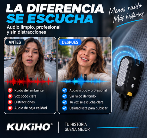 KUKIHO Wireless Micrófono de solapa inalámbrico para iPhone, iPad y Android con estuche de carga; cancelacion de ruido, Bluetooth 6.0, 750 mt de distancia, ideal para creadores, vlogs, videos de la escuela/universidad