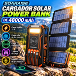 SOARAISE Cargador solar Power Bank de 48000 mAh, cargador portátil inalámbrico con 4 cables integrados y 7 salidas, Power Bank portátil de carga rápida de 15 W con USB C, paquete de baterías con linterna para todos los dispositivos móviles