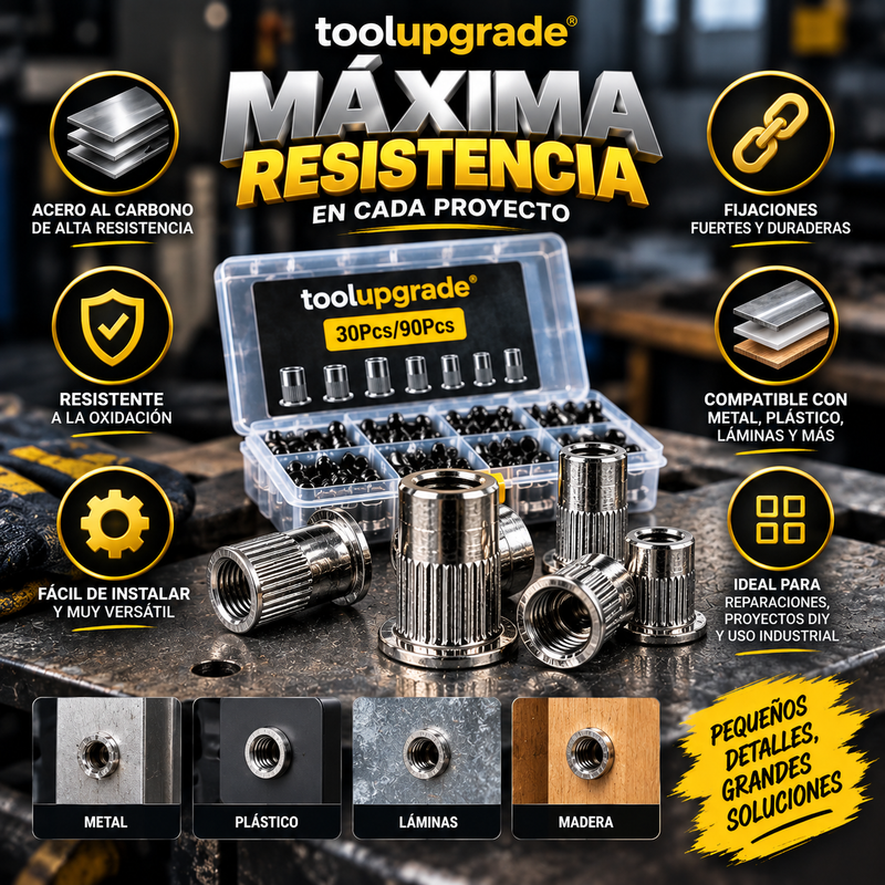 toolupgrade 30Pcs/90Pcs Juego de tuercas remachables de acero al carbono de alta resistencia (tipo botón)