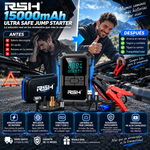 RSH 15000mAh Ultra Safe Jum Starter, arrancador de bateria, inlfador de llantas a 2000 psi, powerbank tipo c y usb, linterna de 1000 lumens con funcion graduable a intermitente, garantia de 12 meses incluida