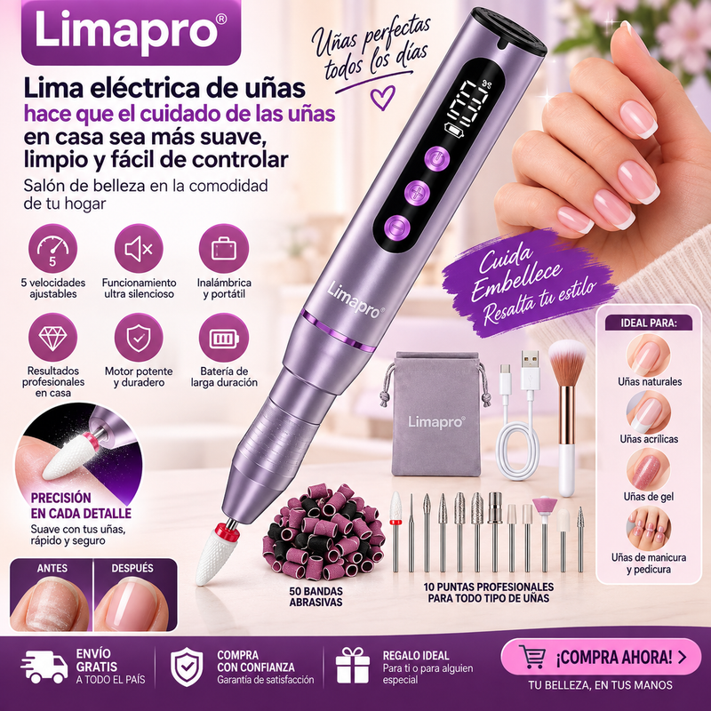 Limapro™ lima eléctrica de uñas hace que el cuidado de las uñas en casa sea más suave, limpio y fácil de controlar