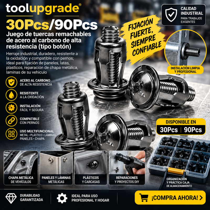 toolupgrade 30Pcs/90Pcs Juego de tuercas remachables de acero al carbono de alta resistencia (tipo botón)