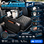 Car Armrest Cojín para reposabrazos de coche, funda para consola central 5 en 1 con 2 bolsillos de almacenamiento, portavasos, compartimento para pañuelos y ranura para teléfono; Alivia la fatiga al conducir, UNIVERSAL apto para todos los vehículos