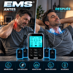 EMS® Dispositivo compacto y recargable de masaje muscular: 10 modos, doble canal, 30 niveles de intensidad, 10 electrodos; ideal para el cuello, espalda, piernas y brazos. Recupera tus músculos y elimina el dolor con 5 minutos de aplicación