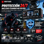 REDTIGER A3 Dash cam WiFi de varios canales (frontal, trasera e interior) con tarjeta SD de 128 GB; cámara para coche con resolución 2.5K + 1080P, sensor G, modo de aparcamiento 24 horas y resolucion nocturna en 4k.