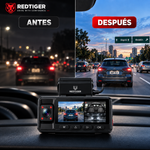 REDTIGER A3 Dash cam WiFi de varios canales (frontal, trasera e interior) con tarjeta SD de 128 GB; cámara para coche con resolución 2.5K + 1080P, sensor G, modo de aparcamiento 24 horas y resolucion nocturna en 4k.