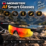 Monster AI Smart Glasses - Dispositivo wearable con Bluetooth 6.0, sonido de alta fidelidad (Hi-Fi), Traduccion con IA, reducción de ruido, protección UV, diseño ligero
