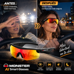Monster AI Smart Glasses - Dispositivo wearable con Bluetooth 6.0, sonido de alta fidelidad (Hi-Fi), Traduccion con IA, reducción de ruido, protección UV, diseño ligero