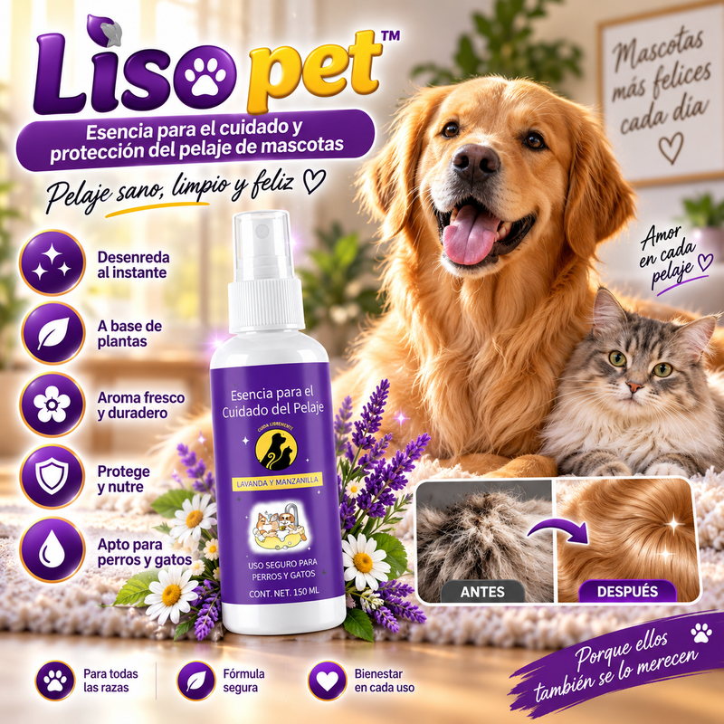 Liso pet™️ Esencia para el cuidado y protección del pelaje de mascotas
