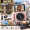 2026 Digital Camara para fotografía 2026, cámara portátil para vlogging con pantalla plegable, tarjeta SD de 128 GB, correa de muñeca y temporizador; graba vídeos fluidos. Captura cualquier momento en 4k Vintage