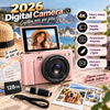 2026 Digital Camara para fotografía 2026, cámara portátil para vlogging con pantalla plegable, tarjeta SD de 128 GB, correa de muñeca y temporizador; graba vídeos fluidos. Captura cualquier momento en 4k Vintage