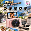 2026 Digital Camara para fotografía 2026, cámara portátil para vlogging con pantalla plegable, tarjeta SD de 128 GB, correa de muñeca y temporizador; graba vídeos fluidos. Captura cualquier momento en 4k Vintage