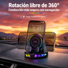 CarBracket™️  Cargador para teléfono de coche con carga inalámbrica y rotación de 360°  iluminación ambiental RGB — Succión ultraestable, bloqueo automático, apto para salpicadero y parabrisas, compatible con iPhone y Android
