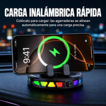 CarBracket™️  Cargador para teléfono de coche con carga inalámbrica y rotación de 360°  iluminación ambiental RGB — Succión ultraestable, bloqueo automático, apto para salpicadero y parabrisas, compatible con iPhone y Android