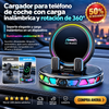 CarBracket™️  Cargador para teléfono de coche con carga inalámbrica y rotación de 360°  iluminación ambiental RGB — Succión ultraestable, bloqueo automático, apto para salpicadero y parabrisas, compatible con iPhone y Android