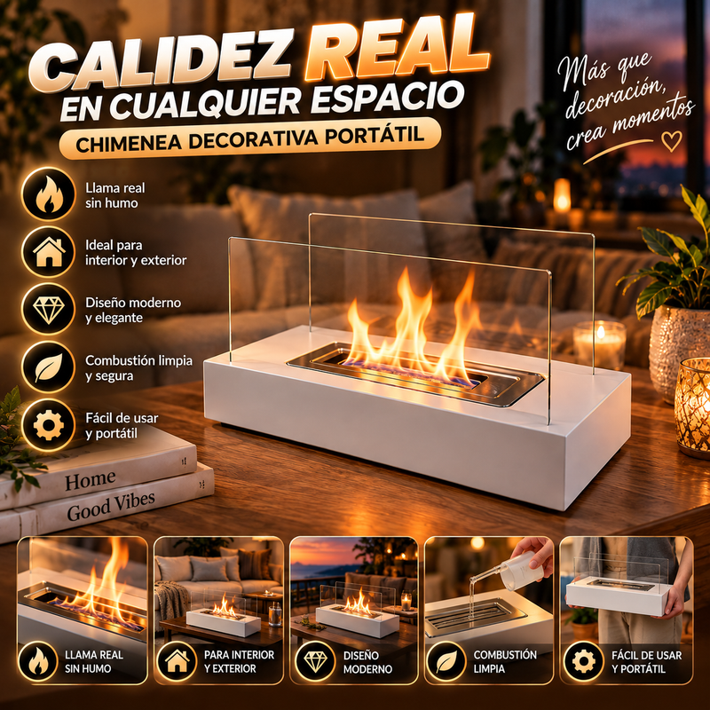 Ambiente instantáneo LUXURY, Llama real, Sin complicaciones - chimenea decorativa portátil para interior/exterior 50*20