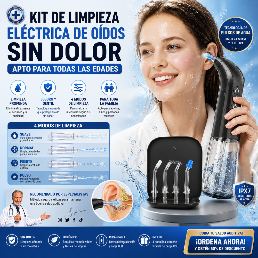 Limpia Oidos Pro®  Kit de limpieza eléctrica de oídos SIN DOLOR apto para todas las edades
