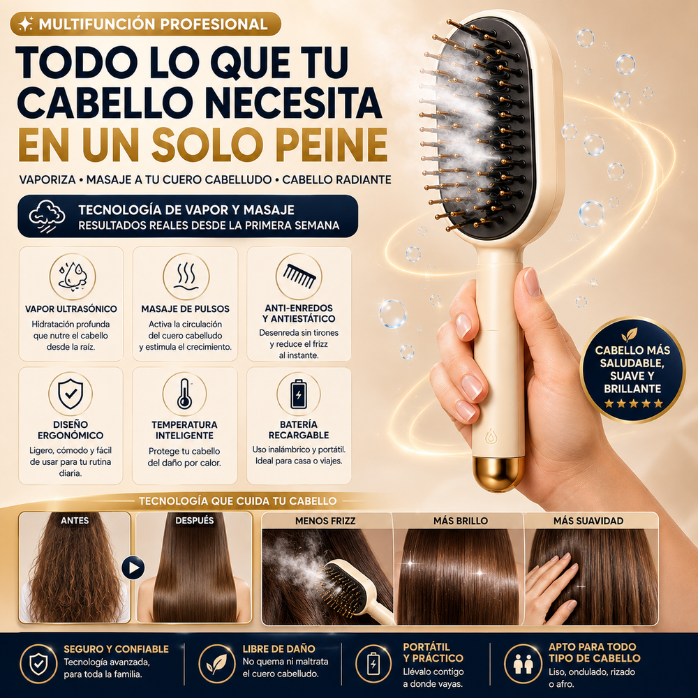 LisoPRO® Peine con vaporizador de masaje con masajeador multifunción de uso profesional de peluquería