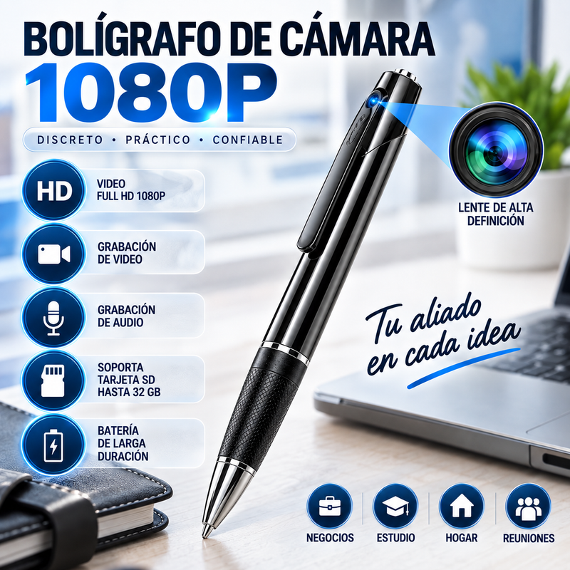 Bolígrafo de lujo con cámara 1080P-Mini grabadora de video portátil de bolsillo para cámara de soporte de tarjeta SD de 32 GB para reuniones de negocios, aprendizaje en el hogar y en el aula